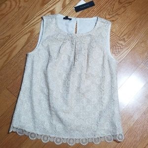 Talbots Gold Metallic Cream Lace Top 6p